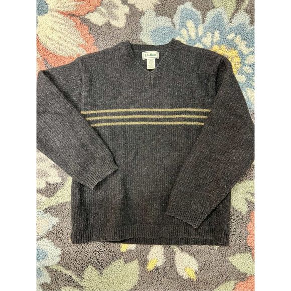 L.L. Bean Other - Vintage L.L. Bean Wool Blend Sweater Men's Size Medium Gray Striped V Neck 1990s
